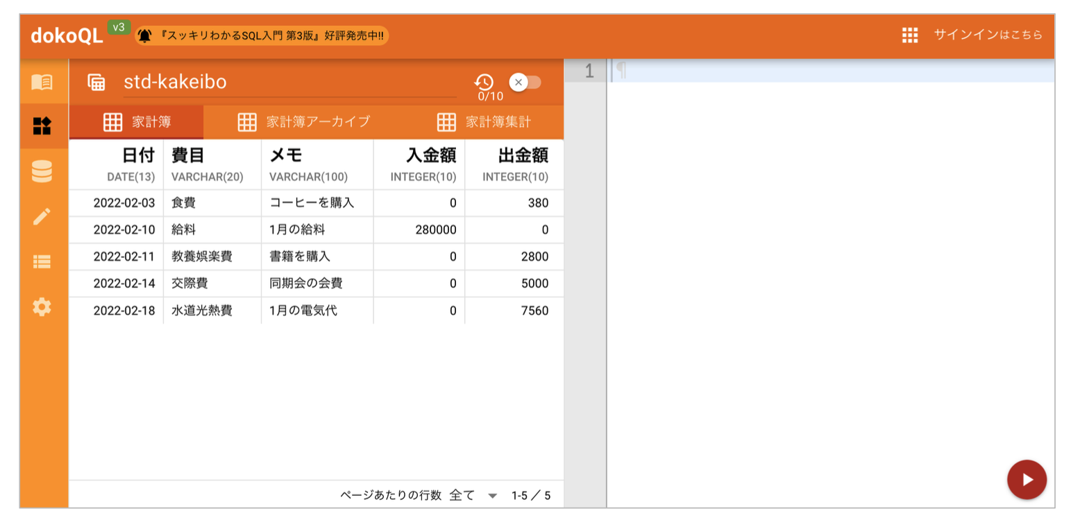 サインアウト状態の表示